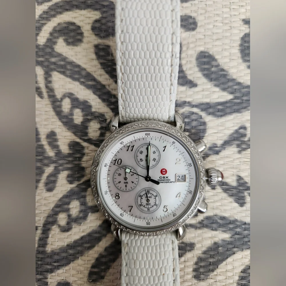 Michele Woman's CSX Diamond Chronograph Watch /3 Leather Bands - Picture 1 of 6